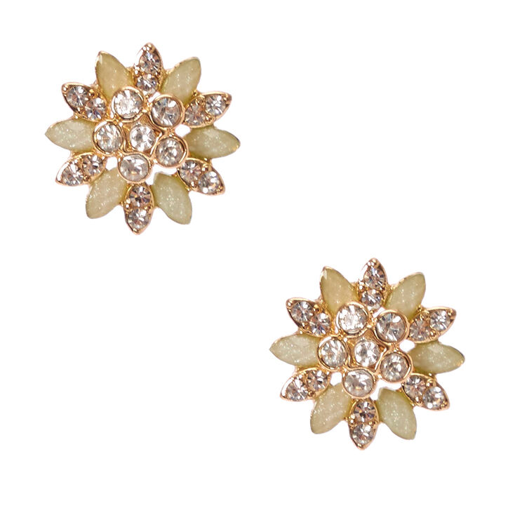 Gold-Tone & Mint Flower Stud Earrings,