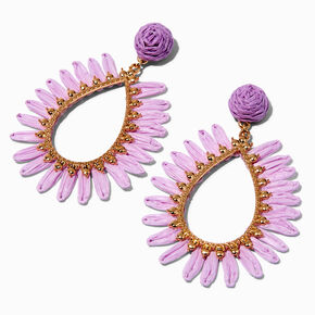 Lavender Raffia Teardrop 3&quot; Drop Earrings,