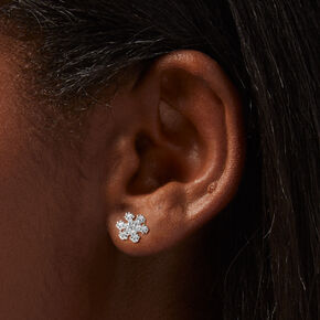Sterling Silver Cubic Zirconia Snowflake Stud Earrings,