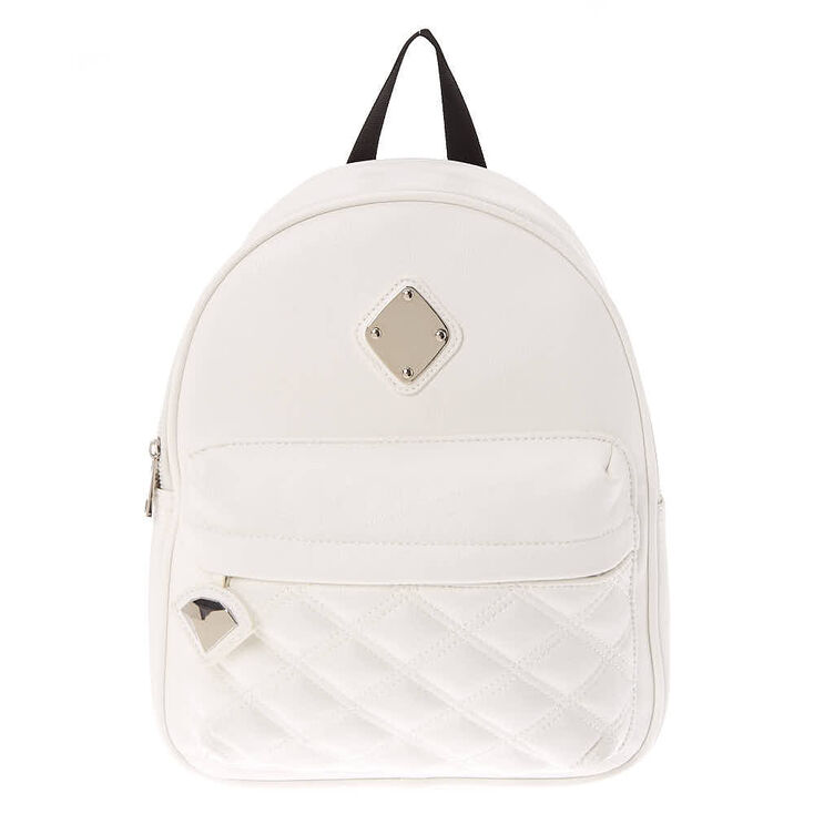Faux Leather Quilted Midi Backpack - White | Icing US