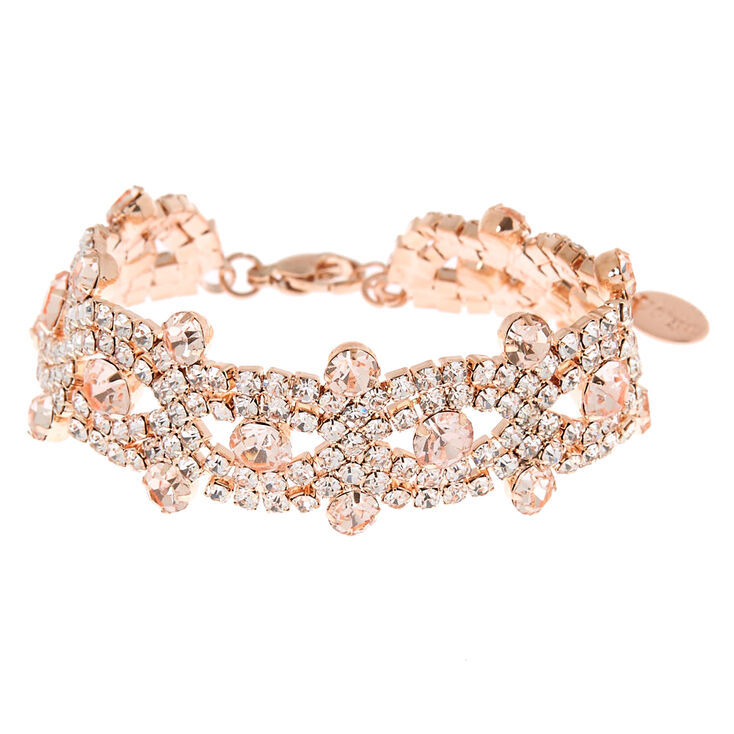 Rose Gold Rhinestone Infinity Statement Bracelet,