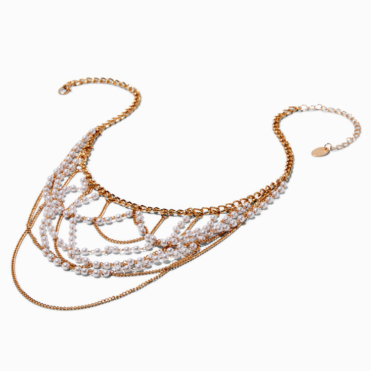 Gold-tone Pearl Swag Statement Necklace,
