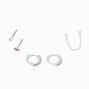 Sterling Silver Plated Pink Hoop Connector Chain Teardrop Stud Earring Set - 5 Pack,