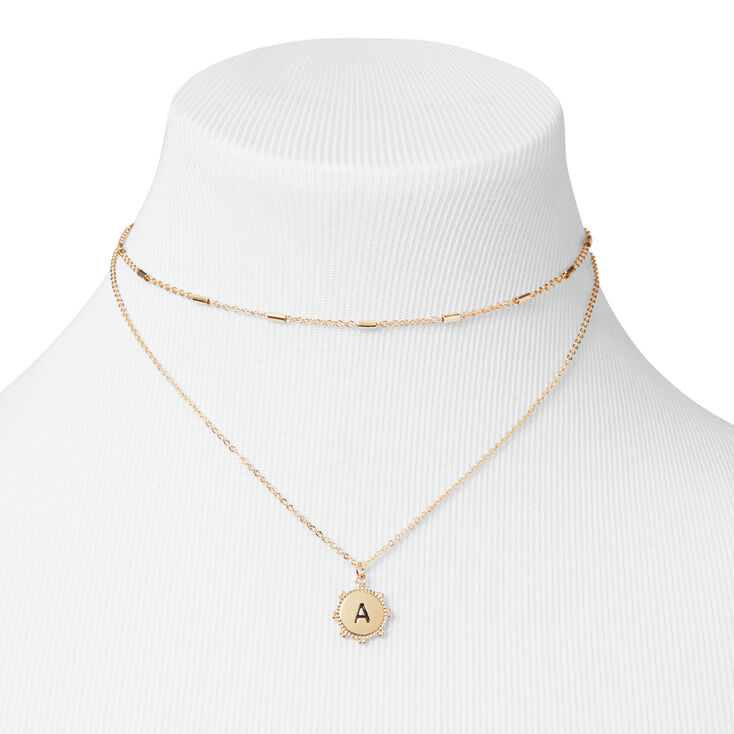 Gold Initial Medallion Multi Strand Necklace - A,