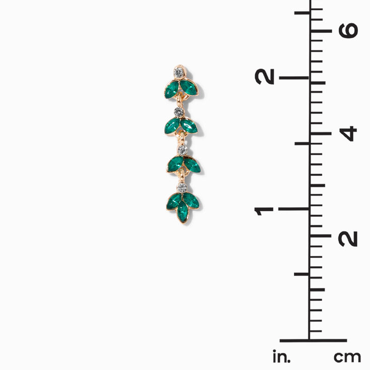 Green Crystal Leaf Linear Drop Earrings,