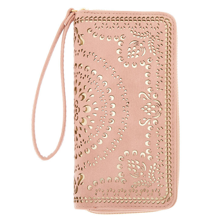 Gold Filigree Cut Perforated Wristlet - Pink,