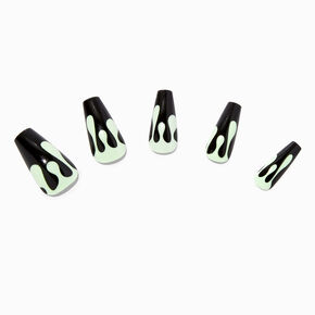 Black &amp; Green Drip Squareletto Vegan Faux Nail Set - 24 Pack,