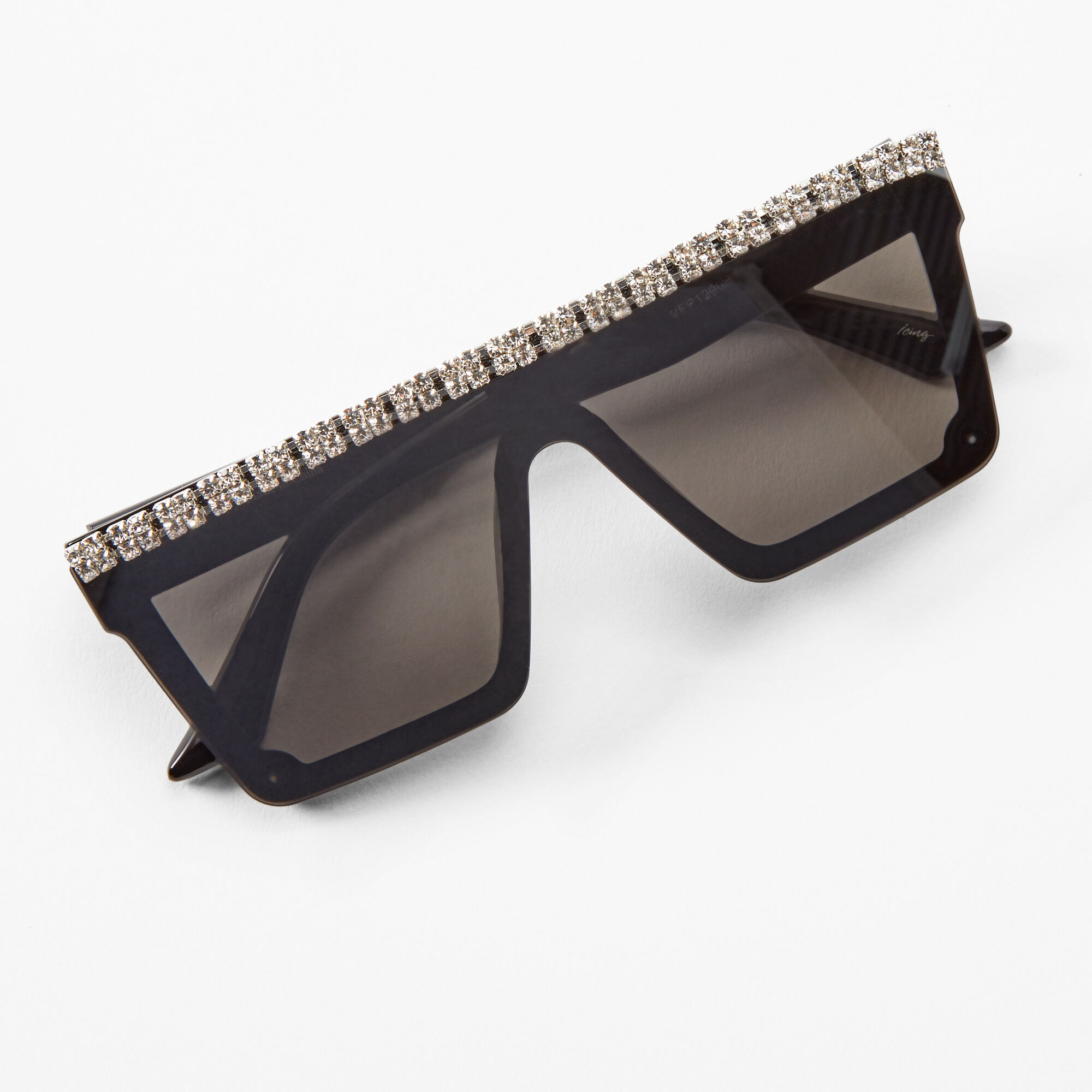 Rhinestone Browline Black Gray Shield Sunglasses Icing US