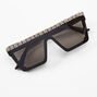 Rhinestone Browline Black &amp; Gray Shield Sunglasses,