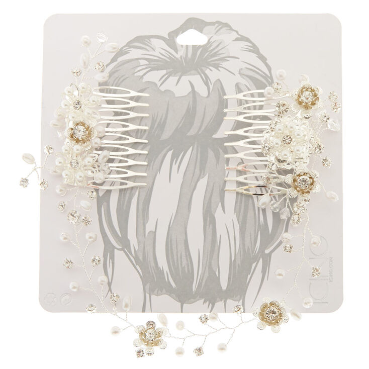 Simulated Pearl & Crystal Flower Hair Swag,