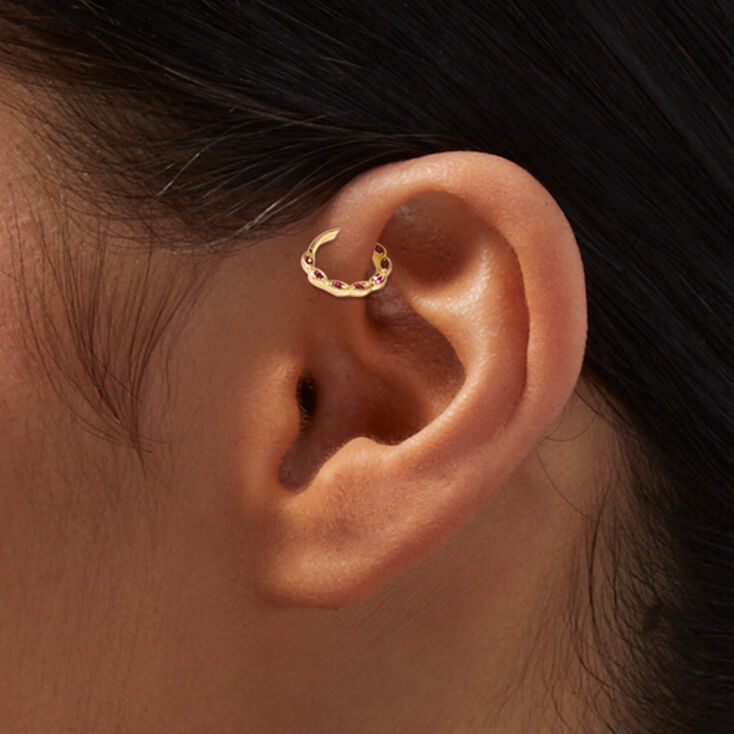 Gold 16G Pink Flower &amp; Baguette Helix Earrings - 3 Pack,