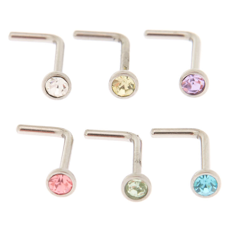 Sterling Silver 20G Pastel Stone Nose Studs  - 6 Pack,