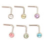 Sterling Silver 20G Pastel Stone Nose Studs  - 6 Pack,