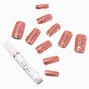 Rose Gold Glitter Long Square Vegan Faux Nail Set - 24 Pack,