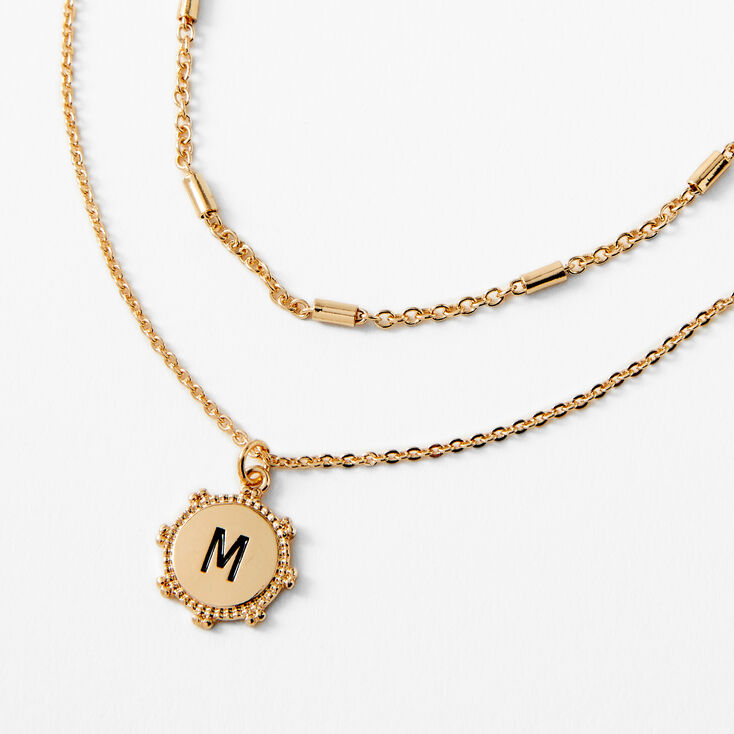 Gold Initial Medallion Multi Strand Necklace - M,