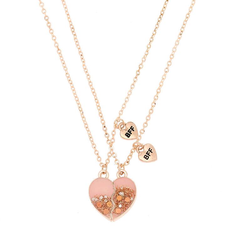 Best Friends Glitter Heart Pendant Necklaces - Pink, 2 Pack,