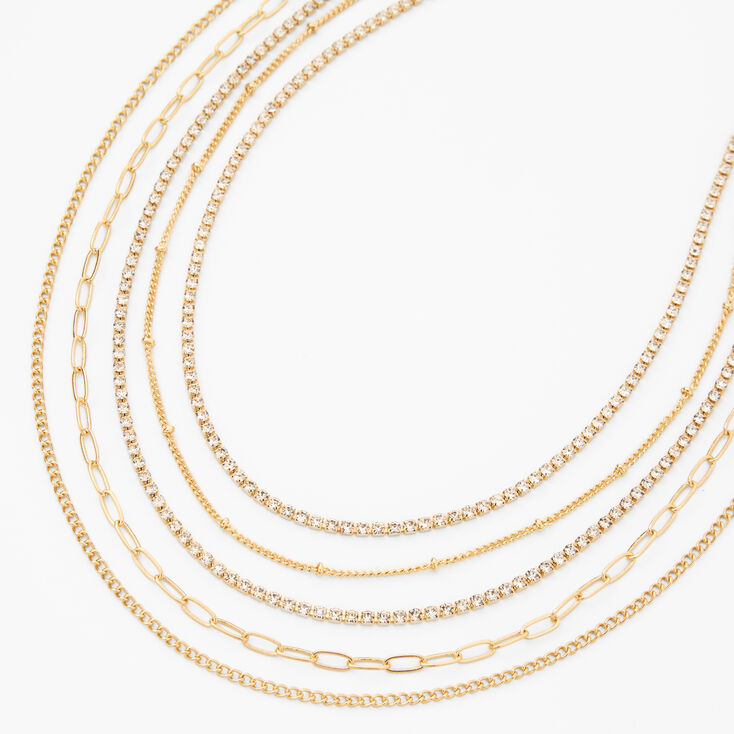 Gold Crystal Delicate Chain Multi Strand Necklace,