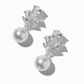 Cubic Zirconia &amp; Pearl Vintage Style 1&quot; Drop Earrings,