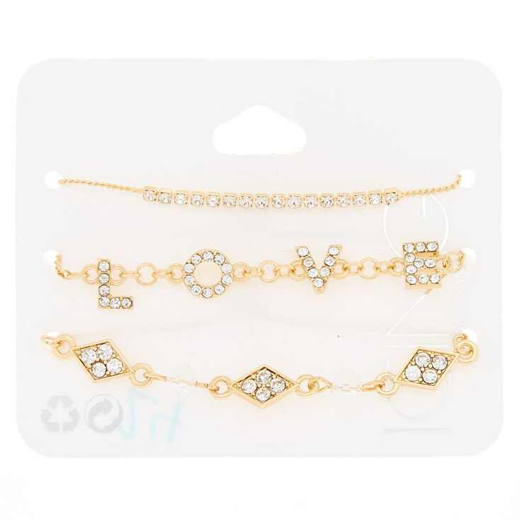 Gold Love Chain Bracelets - 3 Pack,