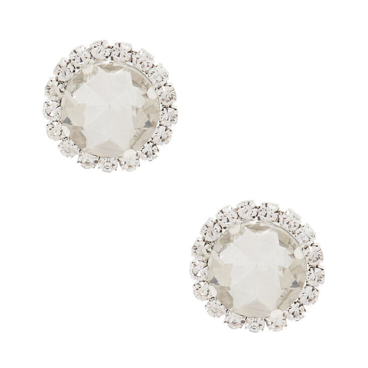 Silver Crystal Stud Earrings,