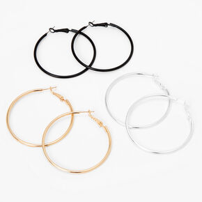 Mixed Metal 50MM Hoop Earrings - 3 Pack,