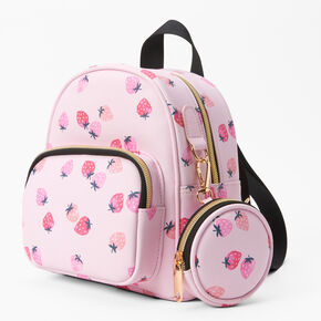 Pink Strawberry Faux Leather Backpack,