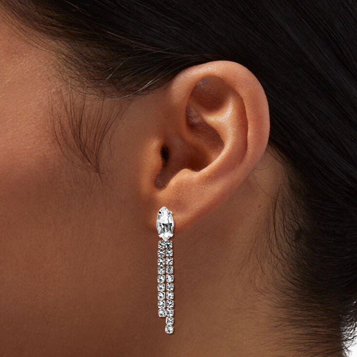 Silver Crystal Leaf Y-Neck Necklace &amp; Drop Earrings Set - 2 Pack,