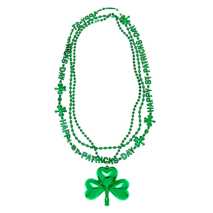 Large Shamrock Beaded Necklaces - Green, 3 Pack,