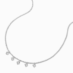 Silver-tone Square Cubic Zirconia Confetti Pendant Necklace,