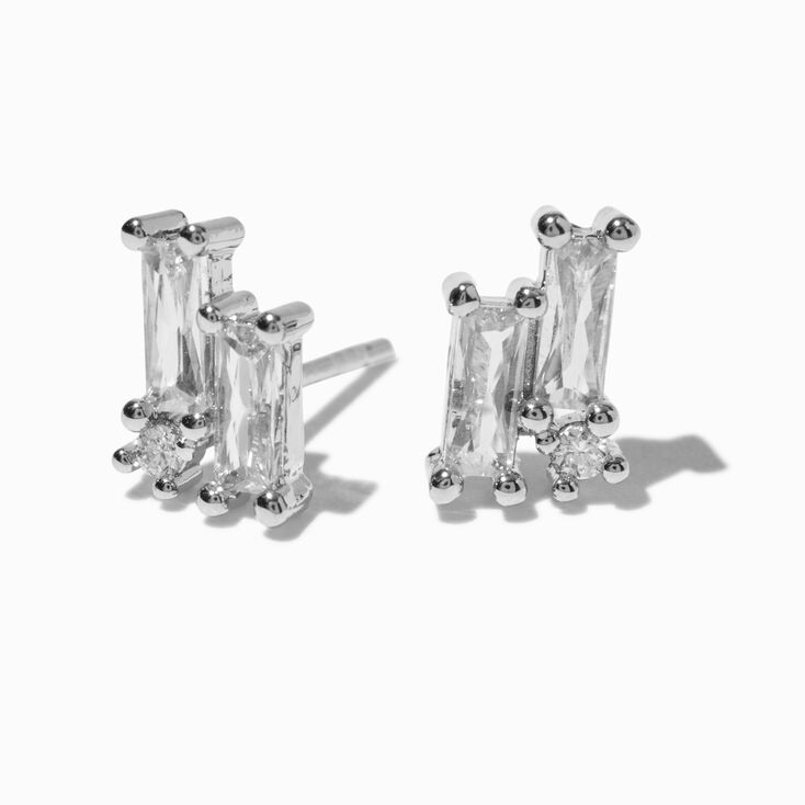 Cubic Zirconia Double Rectangle Drop Earrings,