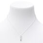 Long Stemmed Rose Pendant Necklace - Silver,