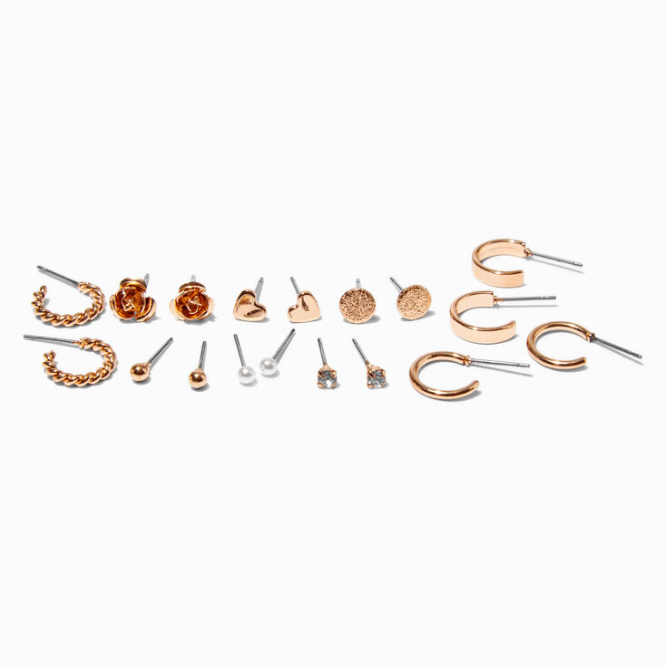 Gold-tone Mixed Shape Earrings Set- 9 Pack,