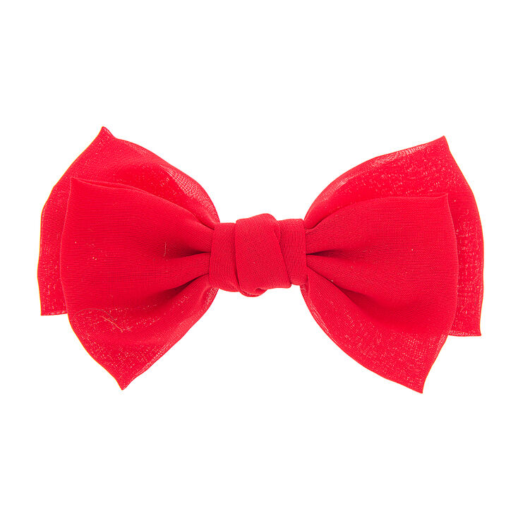 Red Double Layered Chiffon Bow Hair Clip,