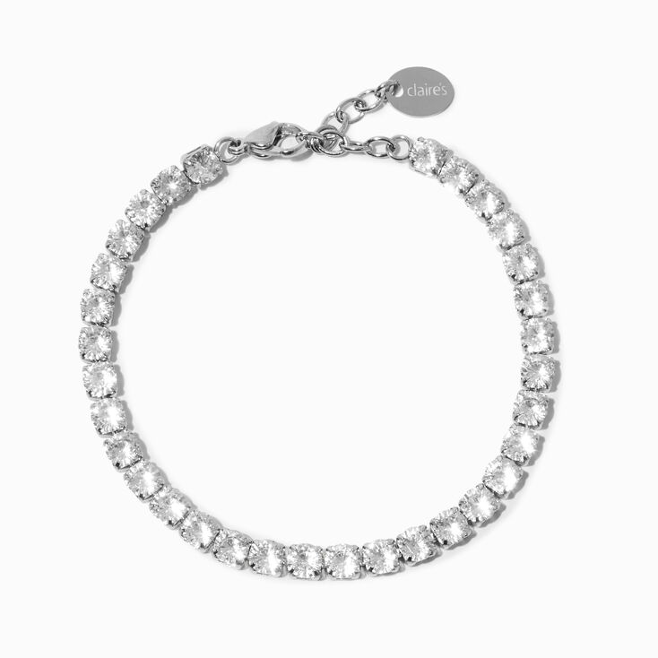 Silver-tone Stainless Steel Cubic Zirconia Tennis Bracelet,