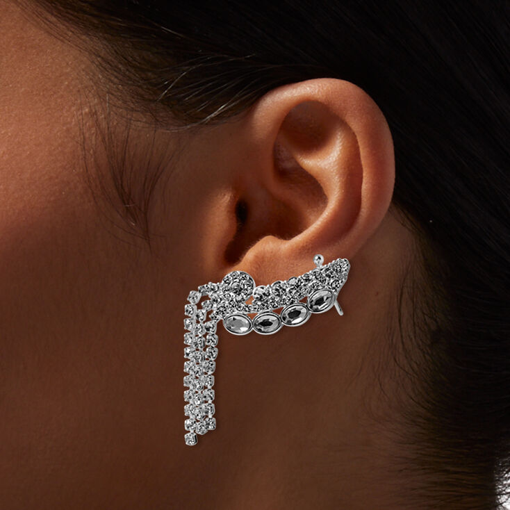Silver-tone Cup Chain Jacket Ear Cuff ,