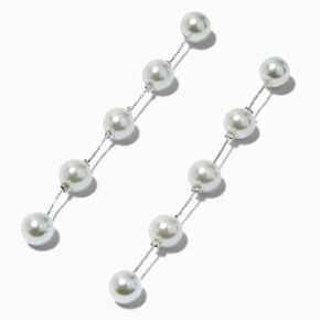Silver-tone Faux Pearl Column 3.5&quot; Drop Earrings,