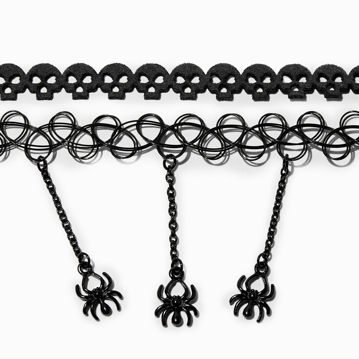 Skulls &amp; Spiders Choker Necklace Set - 2 Pack,