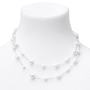 Silver Layered Pearl Multi Strand Necklace,