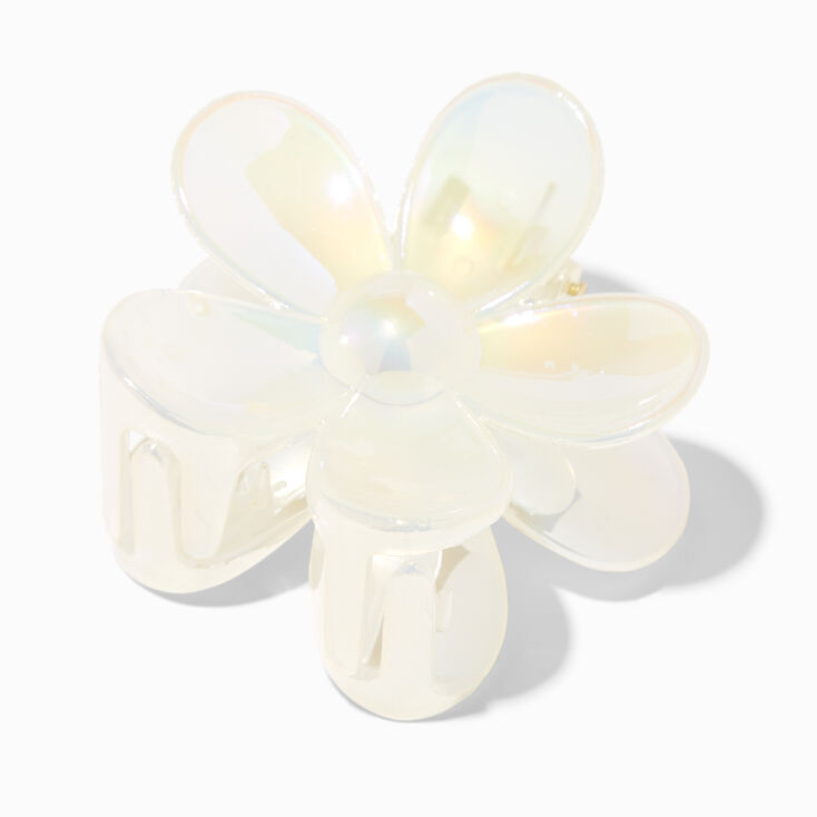 White Iridescent Medium Flower Hair Claw,
