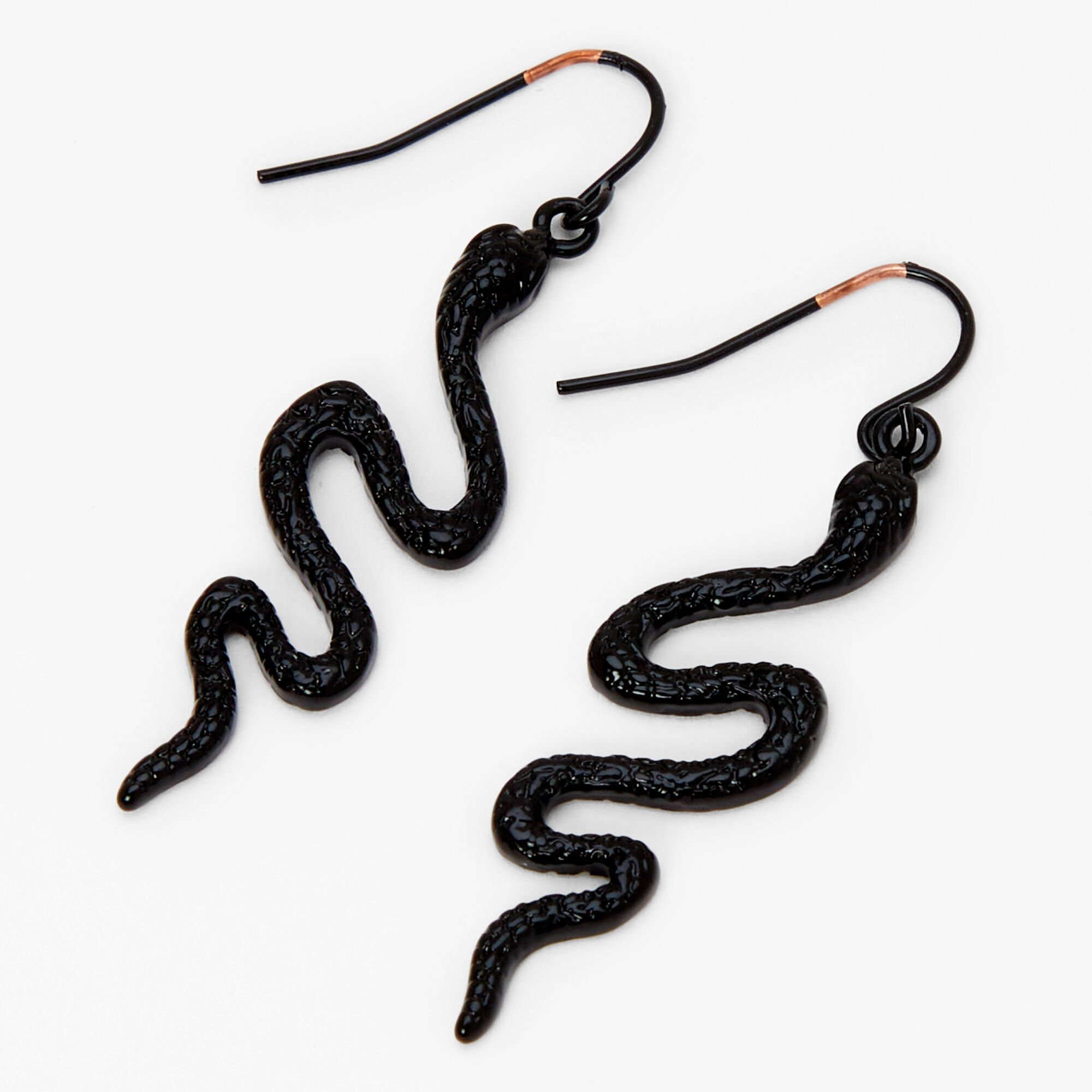 Black Embellished Snake Drop Earrings Icing US