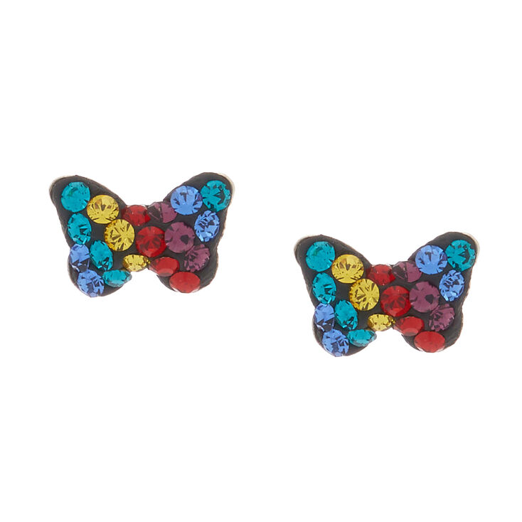 Sterling Silver Rainbow Butterfly Stud Earrings,