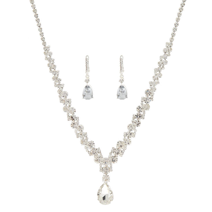 Silver Imitation Crystal Teardrop Jewelry Set,