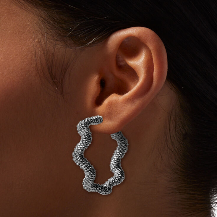 Silver-tone Mesh Squiggle 40MM Hoop Earrings,