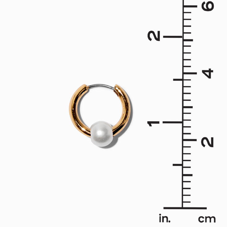 Pearl Bead Gold-tone 15MM Huggie Hoop Earrings,