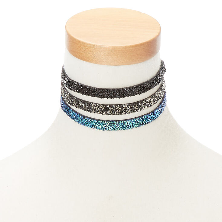 Embellished Choker Necklaces - Blue, 3 Pack,