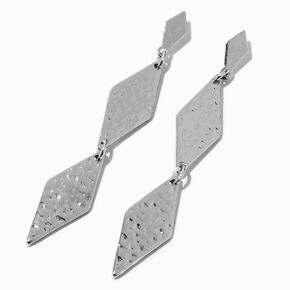 Silver-tone Textured Diamond 2.5&quot; Linear Drop Earrings,