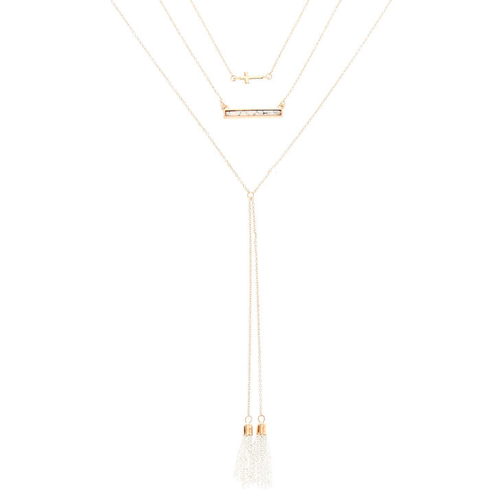 Rose Gold-Tone Triple Layer Long Necklace,