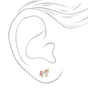 18kt Gold Plated Unicorn Stud Earrings - White,