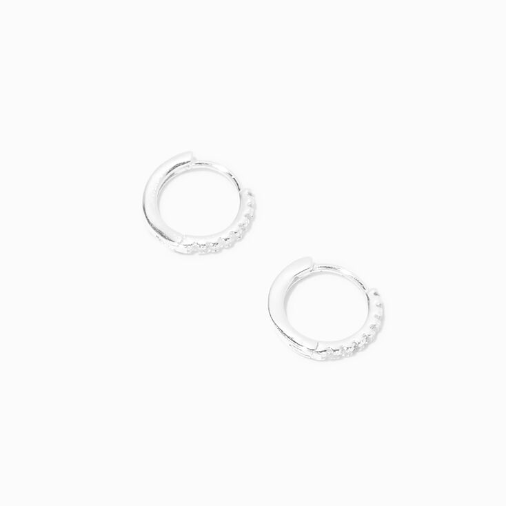 Sterling Silver 8MM Cubic Zirconia Pav&eacute; Clicker Hoop Earrings,