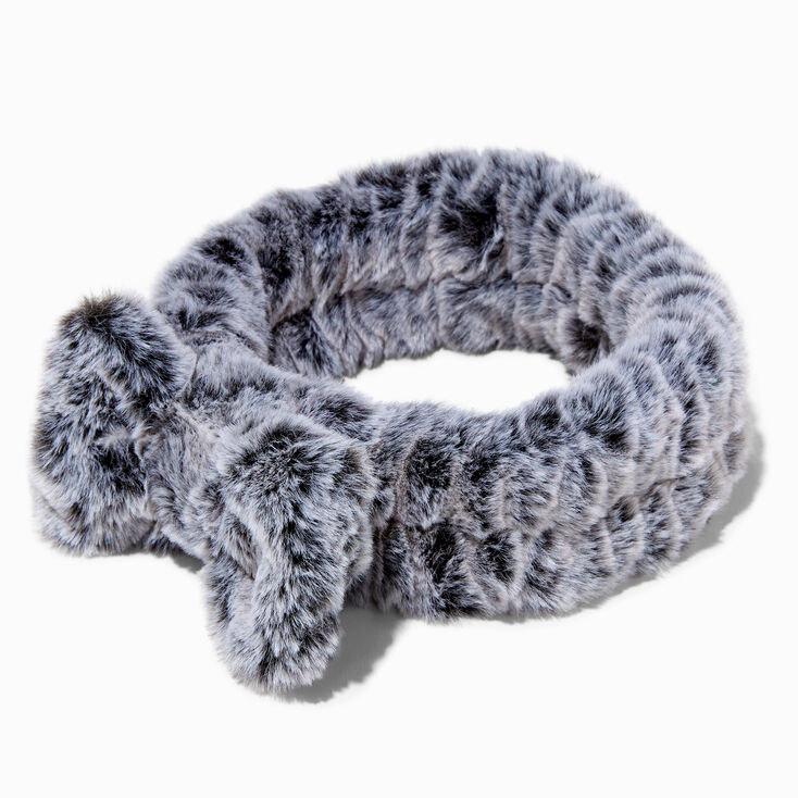 Grey Furry Makeup Bow Headwrap,